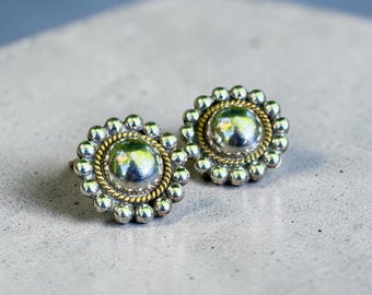 Vintage Sunburst Earrings – TC-50 in Sterling Silver & Latón by Taxco