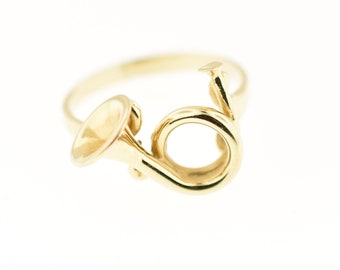 Unusual 14k Yellow Gold French Horn Ring  Vintage Musical Instrument