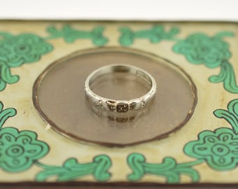 Vintage 18k White Gold Wedding Band - Art Deco - Orange Blossom sz 5.5