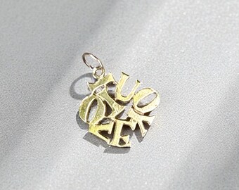 Vintage I Love You Scramble Charm Pendant in 14k Gold