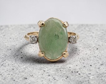 Jade and Diamond Ring in 14k Yellow Gold CPJ-RE 10242025