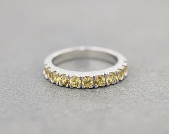 Citrine Ring Band in 14k White Gold | Size 6.75