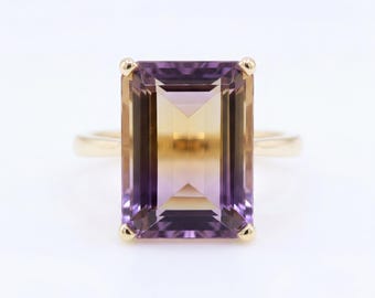 Vintage Ametrine Ring in 14K Gold - Emerald Cut Statement Ring