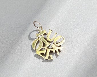 Vintage I Love You Scramble Charm Pendant in 14k Gold