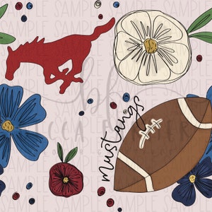 Mustangs Floral Football | Mustangs | Mustangs Mascot | Seamless Pattern