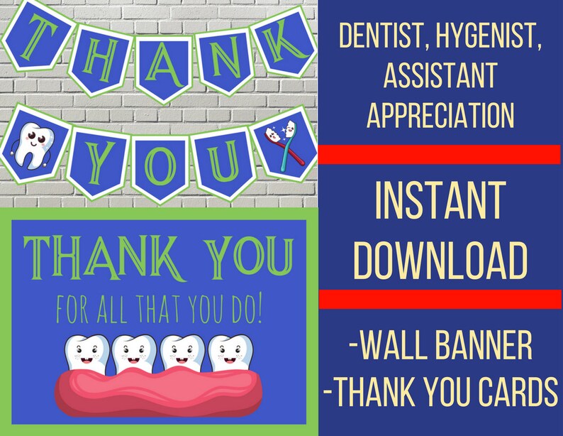 Dentistry Appreciation Instant Download Wall Banner And Thank Etsy
