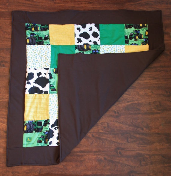 John Deere Baby Quilt Crib Blanket Floor Mat Handmade 46 X 46 Green Yellow Brown Tractors Baby Shower Gift