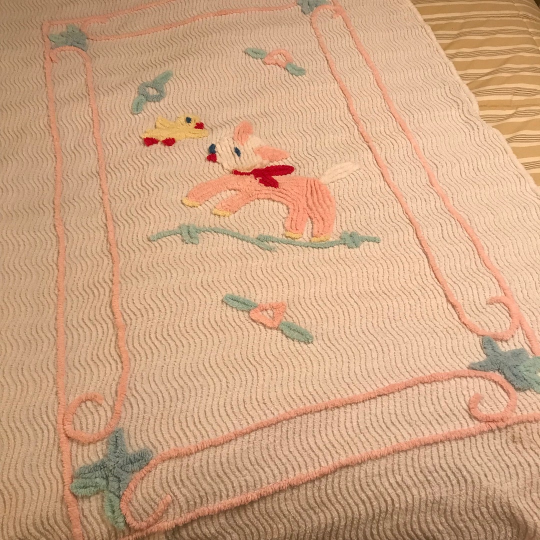Vintage Chenille Baby Blanket Bedspread Duck Lamb Child Etsy