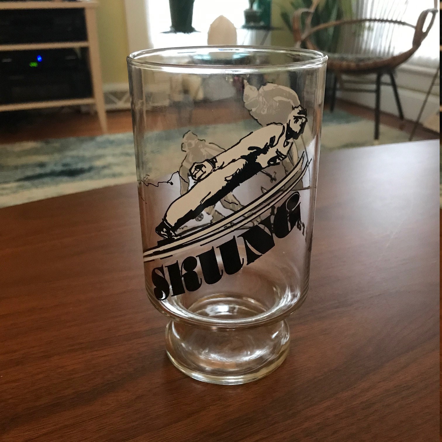Skiing Drinking Glass I'd Rather Be Skiiing 1970s Pedestal Etsy