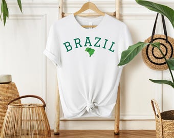 Camiseta unissex do Brasil – Camiseta do Brasil, Estética do Rio de Janeiro, Camiseta com mapa do Brasil, Presente para fãs de futebol, Vibrações tropicais
