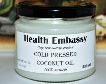 Fresh Cold Pressed Coconut Oil | 330ml | | Unrefined And Natural | | Cooking, Baking Ingredient | Health Embassy |