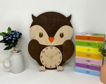 10" Owl Wall Clock, nursery woodland décor