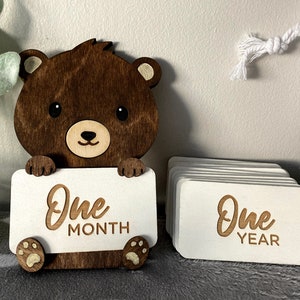 Beerbordstandaard voor babyfoto's | Babymarkers | Vos | Beer | Uil | Foto rekwisieten | Babycadeau | Mijlpaalkaarten voor baby's | Bos maandelijks
