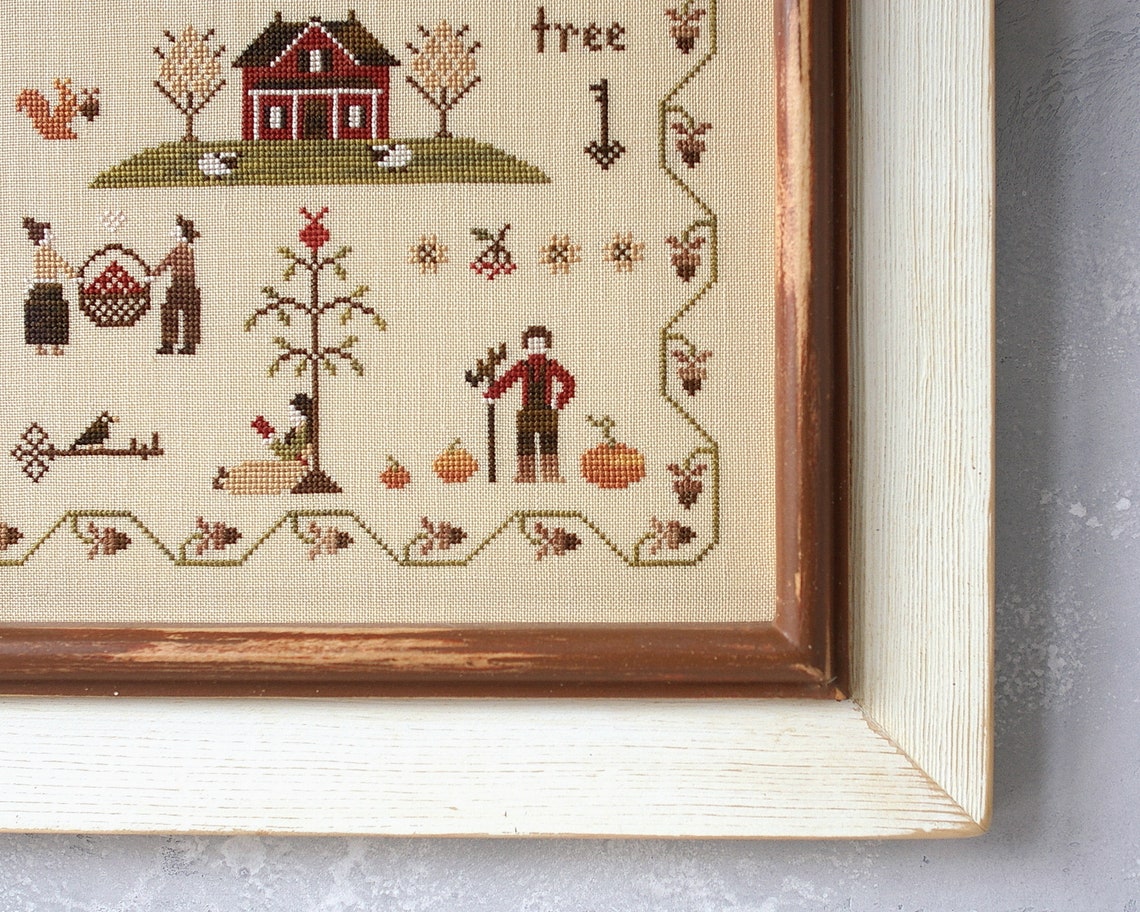 Autumn sampler cross stitch pattern PDF / house cross stitch | Etsy