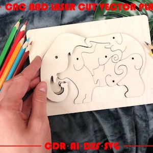 Elephant Puzzle for child | Elephant puzzle| Laser cut vector download Laser Cut Pattern | Dxf cdr ai SVG files | CNC file
