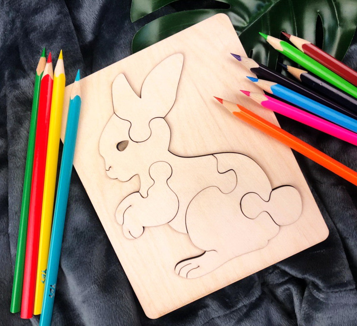 Rabbit Puzzle for Child RABBIT Puzzle Laser Cut Vector Etsy UK