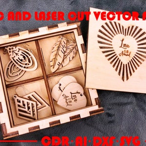 Earrings set of 12 and wooden box | Laser cut vector | Laser Pattern dxf cdr ai svg | CNC and laser cut vector file
