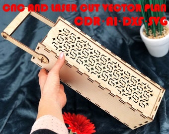 Portabogado / Vector de corte láser / Descarga instantánea / Caja de vino / Patrón de corte láser / Archivos svg de wine dxf cdr ai / Archivo vectorial CNC y cortado por láser