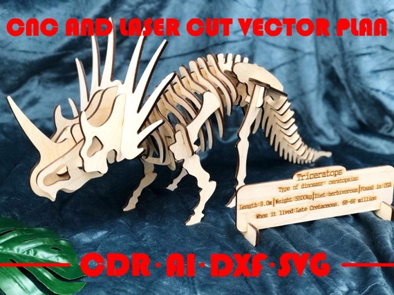 Download Dinosaur Triceratops 3d Vector Kit Puzzle Diy Wooden Gift For Etsy