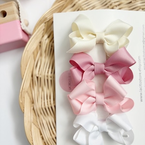 Pigtail Bows for Babies (set of 4), Medium hair Bow for Girls, 3-inch Baby Bow Hair Clips, Baby Girl Clips, Hairbow for Babies, Toddler Bows