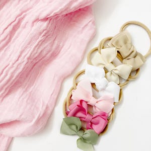 Neutral Baby Bow Headband Set: Soft Nylon Newborn Hair Accessories