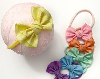 Pastel Baby Bow Headband, Soft Nylon, Newborn Gift