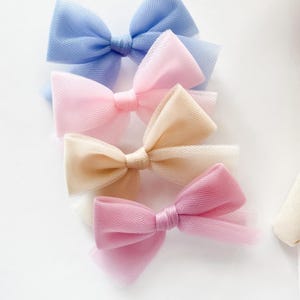 Tulle Pigtail Bows: 4-Inch Girl Hair Clip or Headband - Handmade