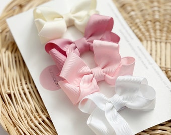 Baby Pigtail Bow Set of 4 | Grosgrain Hair Clips for Baby Girl | Anti-Slip Alligator Clip | Toddler Hair Bow | Baby Shower Gift