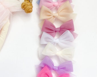 Tulle pigtail bows Set -Tulle hair bows-Pigtail Bows-tulle headbands-Spring Bows-Solid Hairbow-Soft hairbow-little girls bows