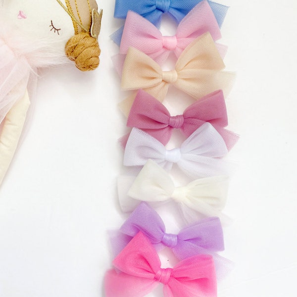Tulle pigtail bows Set -Tulle hair bows-Pigtail Bows-tulle headbands-Spring Bows-Solid Hairbow-Soft hairbow-little girls bows