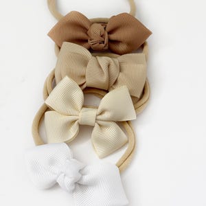 Neutral Baby Bow Headband Set: Handmade Nylon Newborn Hair Accessories