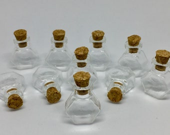 Mini Hexagon Glass Bottles with Cork – Tiny Apothecary Jars, Dollhouse Decor - Set of 12