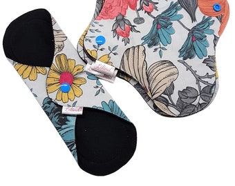 Organic Cloth Pad: Reusable Black Cotton with Blue Flowers