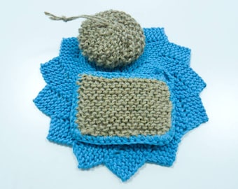 Hemp & Cotton Crochet Dish Scrubbers 3-Pack - Eco-Friendly 100% Natural, Sustainable, Zero Waste