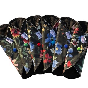 6er Pack Schwarz 18 cm Bio Stoffpads, Wiederverwendbare Damenbinden, Zero Waste