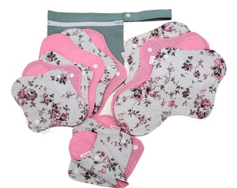 Reusable Cloth Pads Starter Set: 12 Pack with Bag,Eco -Frendly Period Produkts