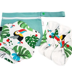 Lilind® Organic Cloth Pads With bag, Comfortable, Healthy, Waterproof and Stays in place, Reusable, Parrots