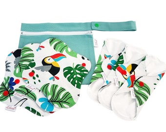 Lilind® Organic Cloth Pads, Comfortable, Healthy, Waterproof and Stays in place, Reusable, Parrots
