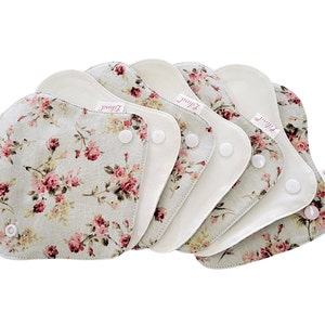 Lilind® 7 Pack Thong Pantyliners, Reusable, Extra-Thin, Washable, Zero Waste, 100% Cotton, Rosse Flowers