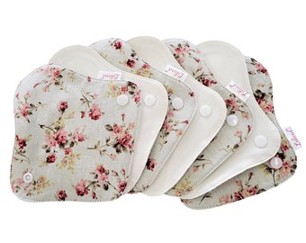 Lilind® 7 Pack Thong Pantyliners, Reusable, Extra-Thin, Washable, Zero Waste, 100% Cotton, Rosse Flowers