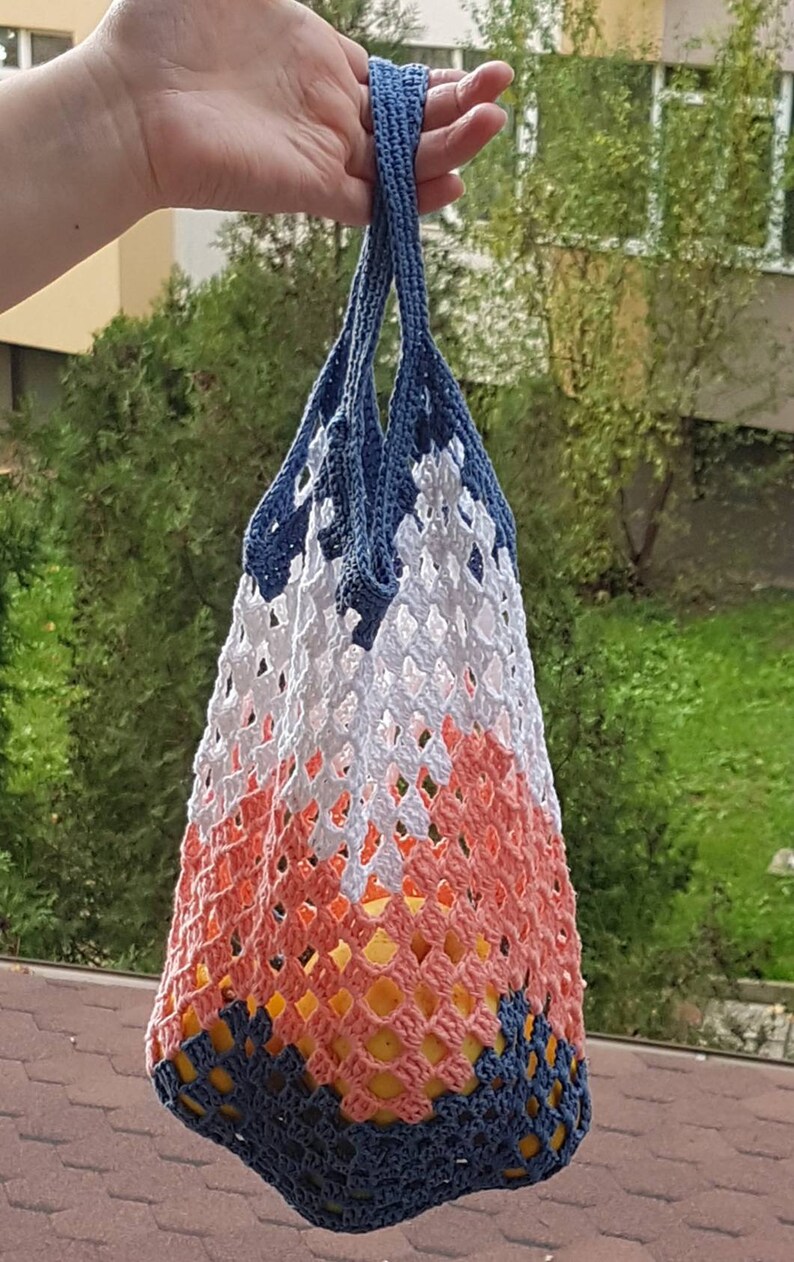 Crochet Market Bag Salmon or Turquoise Colors Ready to ship