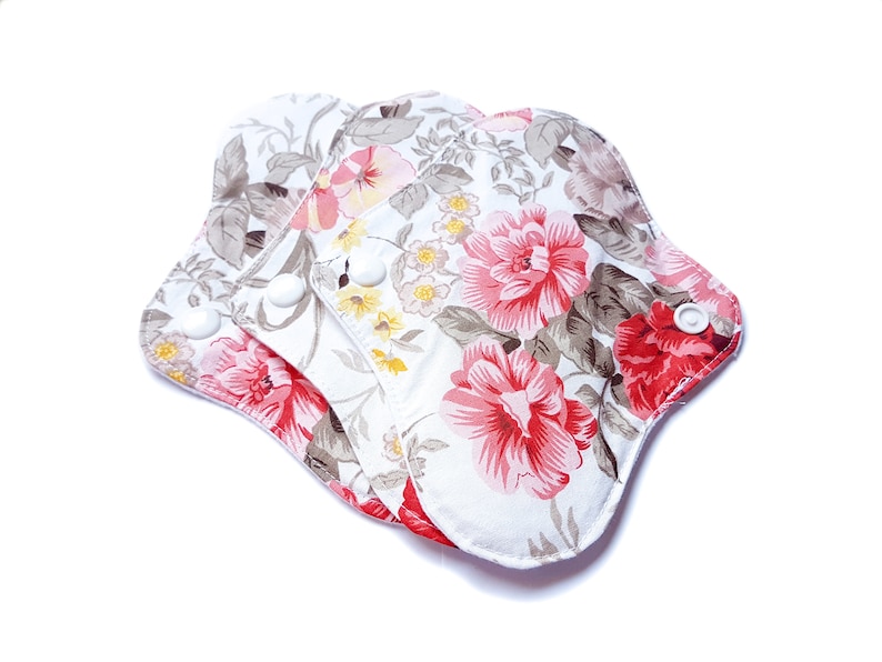 3 Pack 7 Organic Cloth Reusable Pads Red Flowers Zero Waste