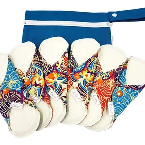 Reusable Organic Cloth Pads – 6 Pack 9" / 24cm Regular Flow, Washable and Waterproof, Made in Europe Rainbow Orient
