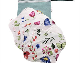 Organic Cloth Pads with free Bag, Starter Set Reusable Cloth Pad, Waterproof Menstrual Sanitary Napkins