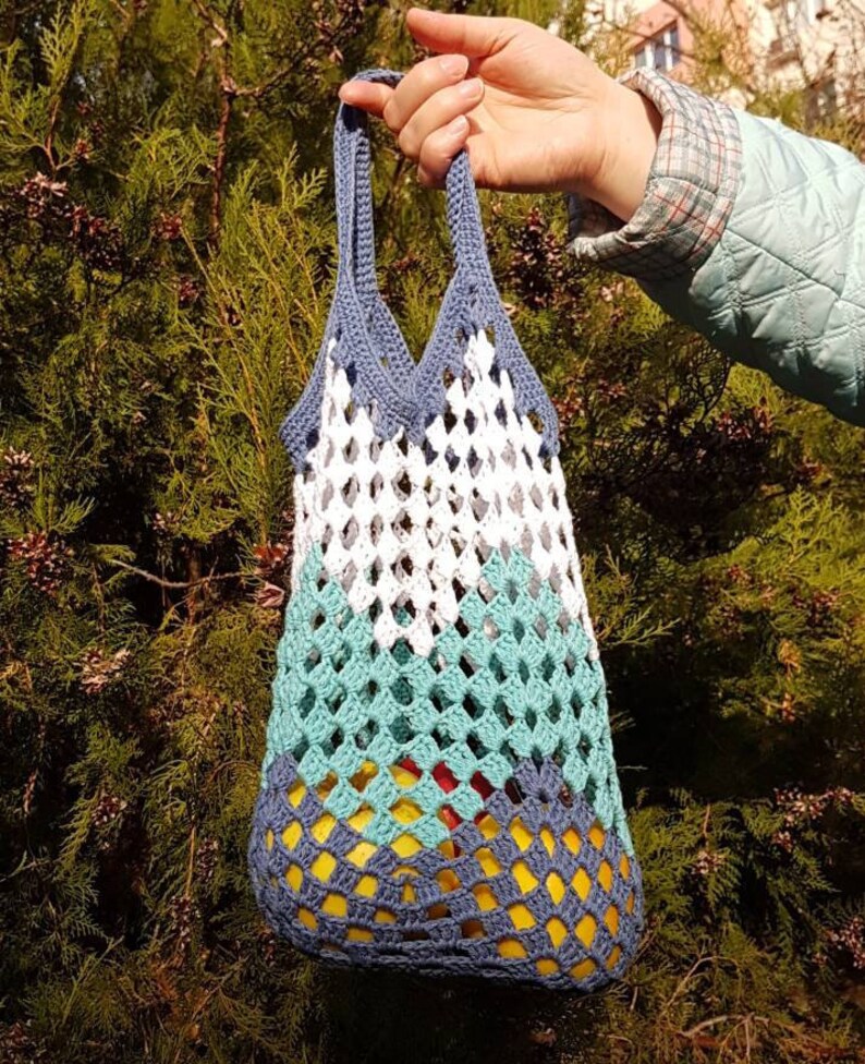 Crochet Market Bag Salmon or Turquoise Colors Ready to ship