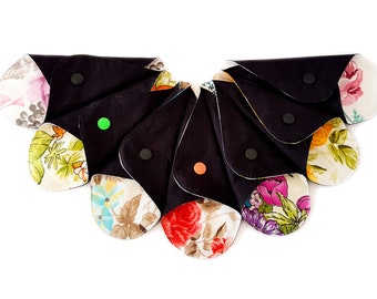7 Pack Reusable Thong Pantyliners, Cloth pad Random Flowers, Extra-Thin for Everyday usage