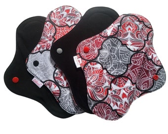 Black Cloth Pads Starter Set, Reusable Cotton Menstrual Pads, Zero Waste