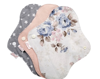 3 Pack Reusable Cloth Pads, Cloth pads starter kit, Floral Print