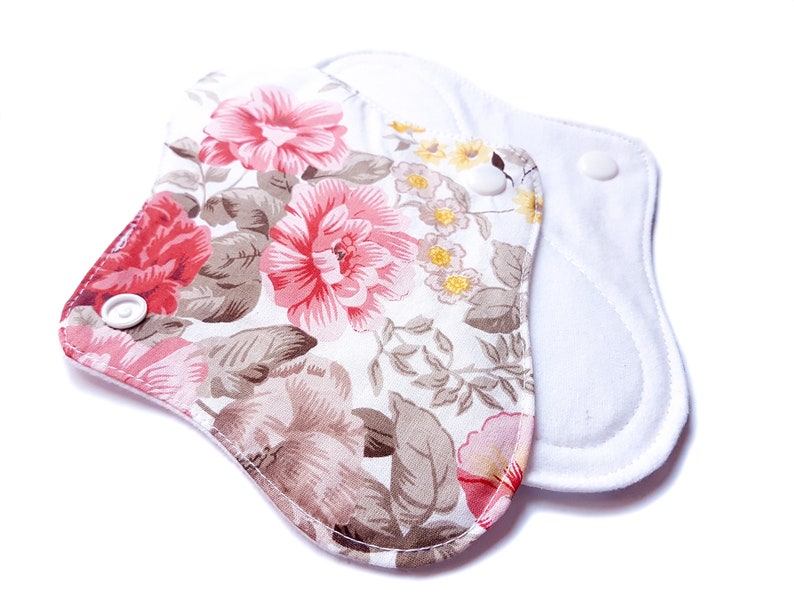 3 Pack 7 Organic Cloth Reusable Pads Red Flowers Zero Waste