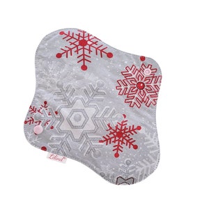 Organic Cloth Pad 9"/24cm, Reusable Pad, Washable cloth pads, Snowflakes
